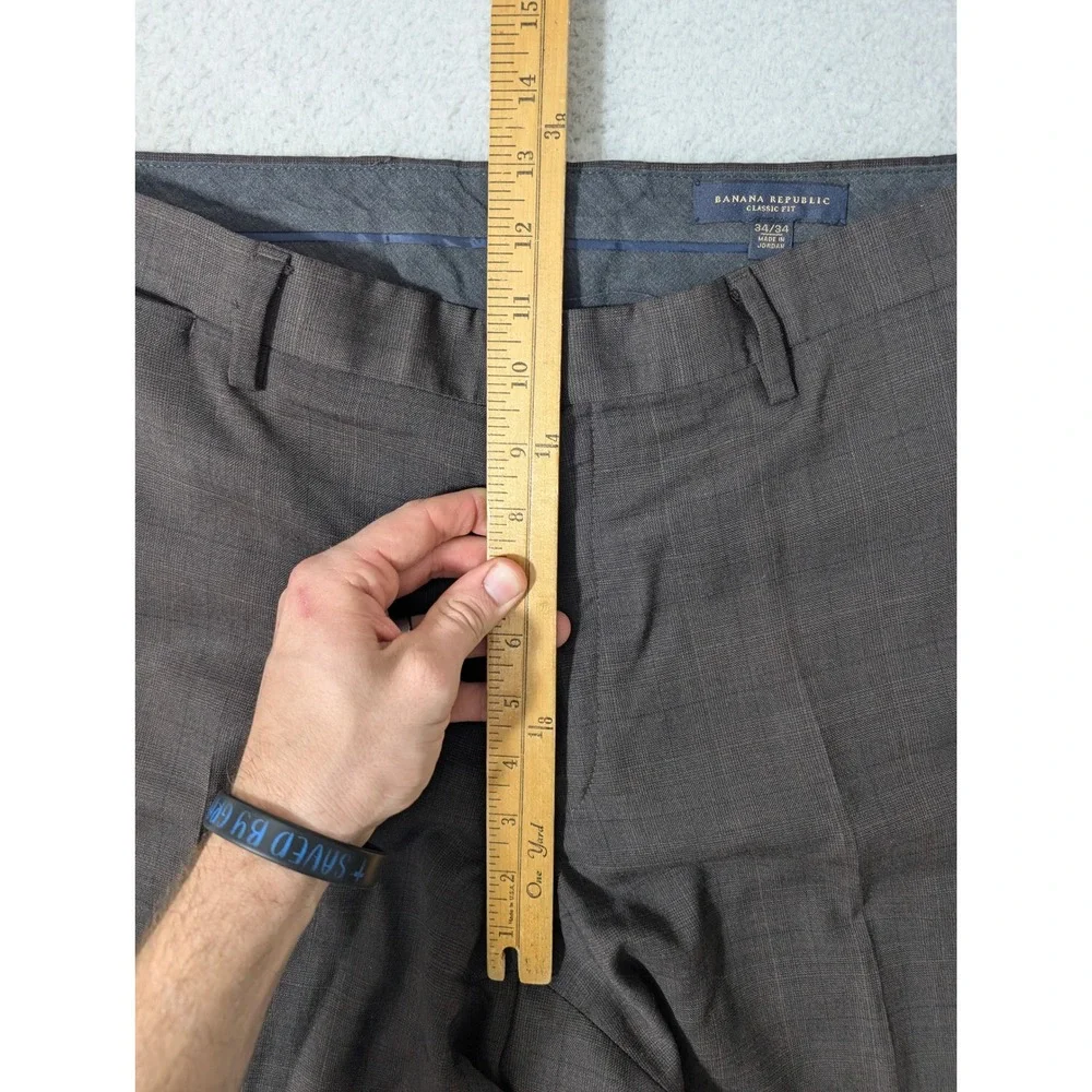 Banana Republic Mens 34x34 Classic Fit Wool stretch Brown Glen Check Dress Pants